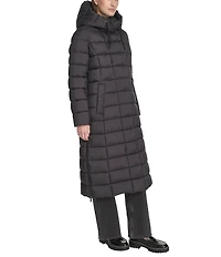 Kenneth Cole New York Water Resistant Channel Quilt Hooded Stand Collar Dog Walker Puffer
