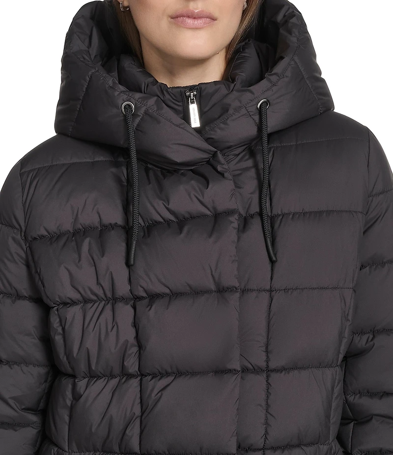 Kenneth Cole New York Water Resistant Channel Quilt Hooded Stand Collar Dog Walker Puffer