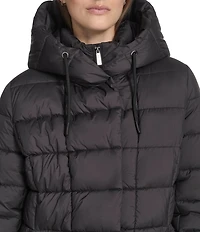 Kenneth Cole New York Water Resistant Channel Quilt Hooded Stand Collar Dog Walker Puffer