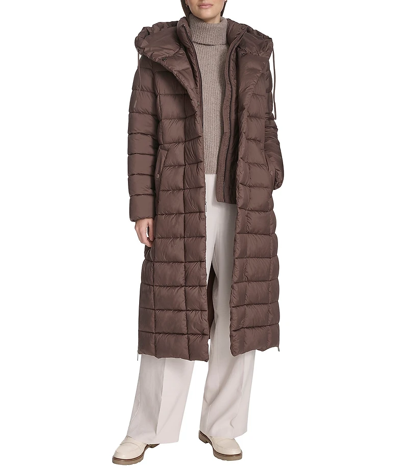 Kenneth Cole New York Water Resistant Channel Quilt Hooded Stand Collar Dog Walker Puffer