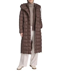 Kenneth Cole New York Water Resistant Channel Quilt Hooded Stand Collar Dog Walker Puffer