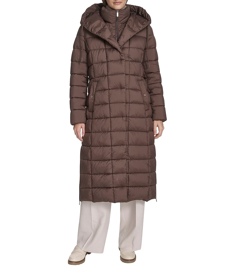 Kenneth Cole New York Water Resistant Channel Quilt Hooded Stand Collar Dog Walker Puffer