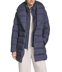 Kenneth Cole New York Water Resistant Stand Collar Belted Exposed Zip Front Puffer Coat