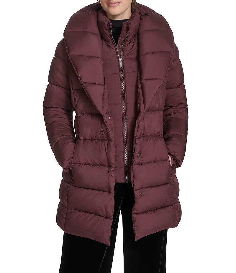 Kenneth Cole New York Water Resistant Stand Collar Belted Exposed Zip Front Puffer Coat