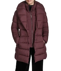 Kenneth Cole New York Water Resistant Stand Collar Belted Exposed Zip Front Puffer Coat