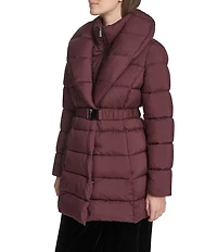 Kenneth Cole New York Water Resistant Stand Collar Belted Exposed Zip Front Puffer Coat