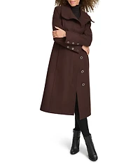 Kenneth Cole New York Wool Blend Stand Collar Back Belt Walker Coat