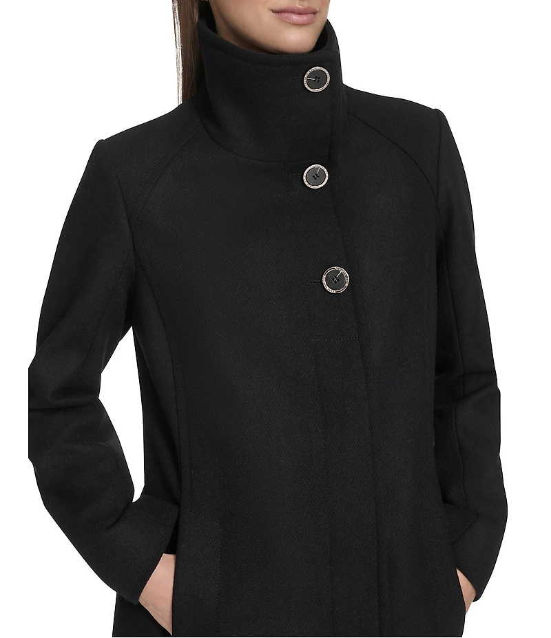 Kenneth Cole New York Wool Blend Stand Collar Back Belt Walker Coat
