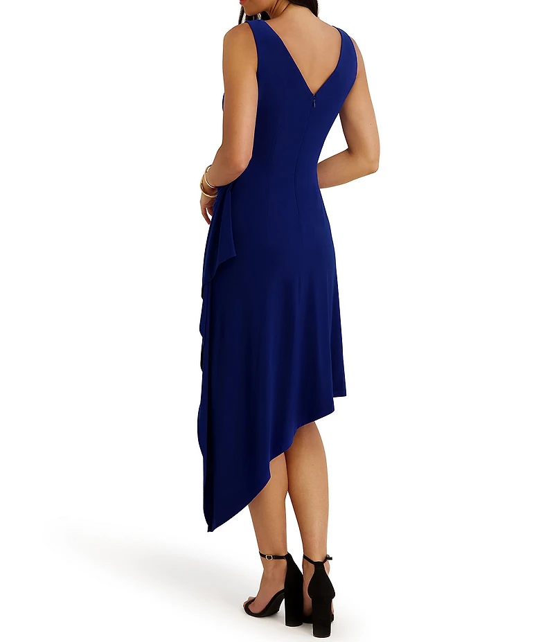Kensie Cowl Neck Drape Front Asymmetrical Hem Knit Jersey Midi Dress