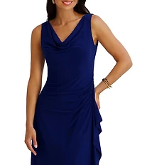 Kensie Cowl Neck Drape Front Asymmetrical Hem Knit Jersey Midi Dress