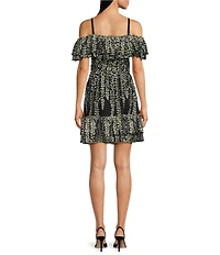 Kensie Embroidered Mesh Floral Print Off-The-Shoulder Neck Short Sleeve A-Line Mini Dress