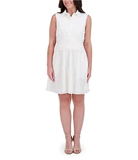Kensie Embroidered Woven Point Collar Neck Sleeveless A-Line Mini Dress