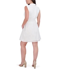 Kensie Embroidered Woven Point Collar Neck Sleeveless A-Line Mini Dress