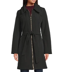 Kensie Faux Fur Softshell Point Collar Long Sleeve Belted Zip Front Trench Coat