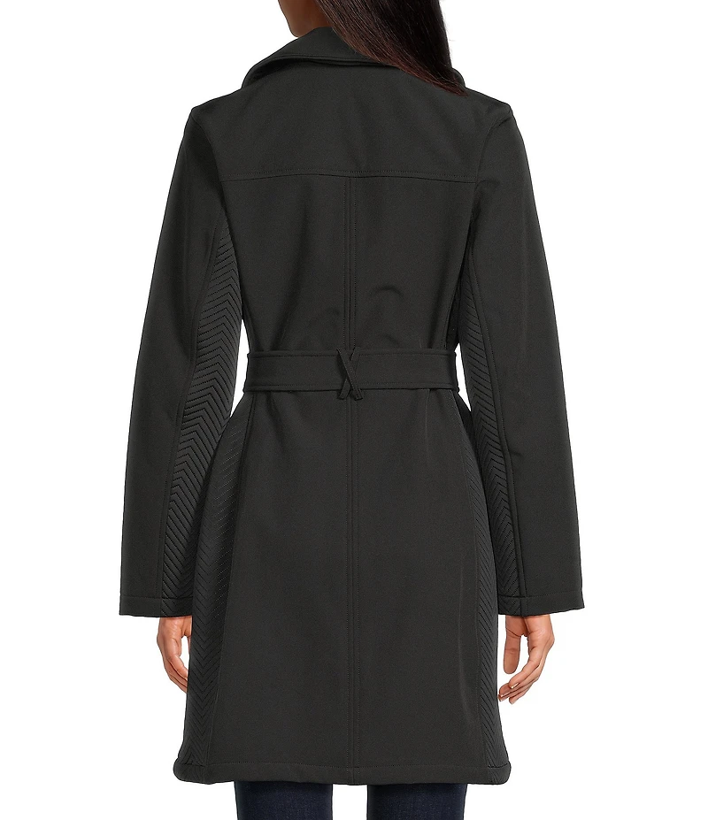 Kensie Faux Fur Softshell Point Collar Long Sleeve Belted Zip Front Trench Coat
