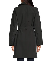 Kensie Faux Fur Softshell Point Collar Long Sleeve Belted Zip Front Trench Coat