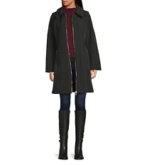 Kensie Faux Fur Softshell Point Collar Long Sleeve Belted Zip Front Trench Coat