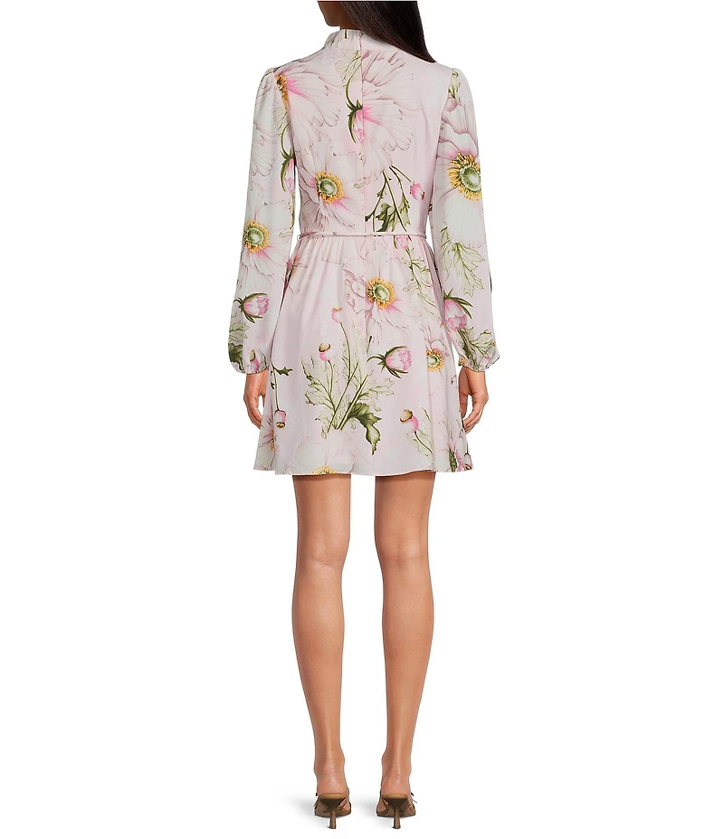 Kensie Floral Print Woven V-Neck Long Sleeve Shirt Dress