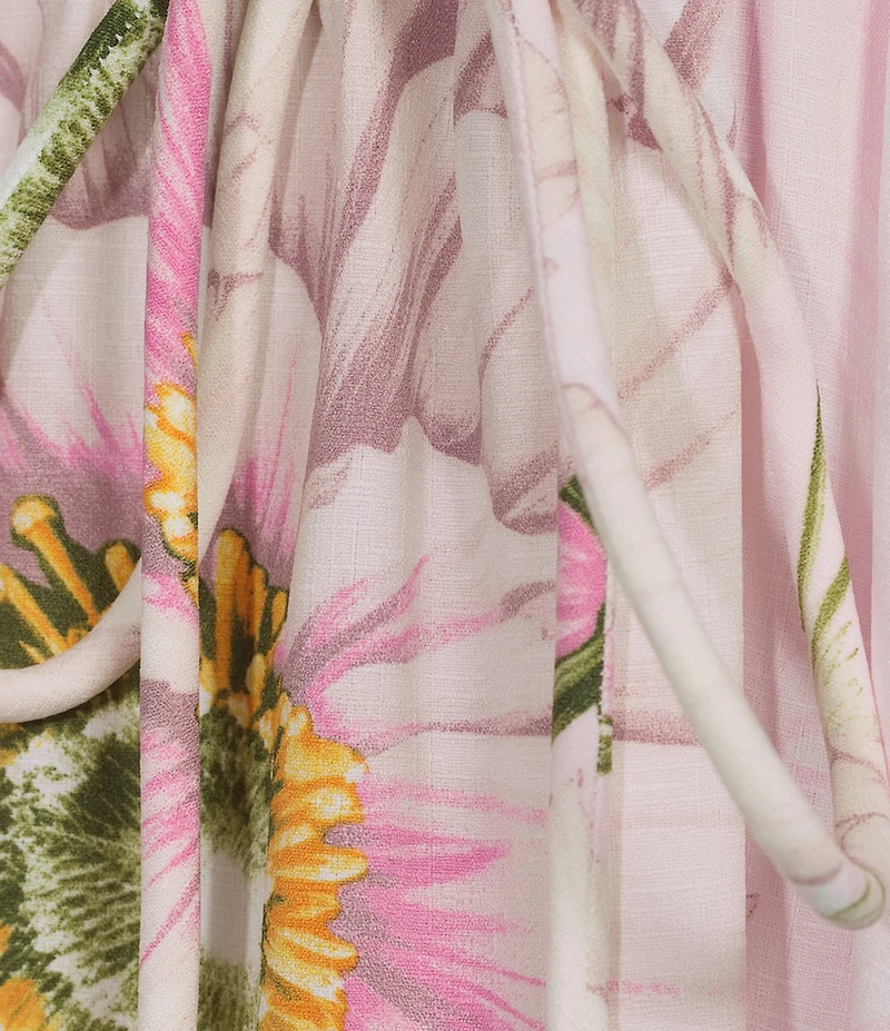 Kensie Floral Print Woven V-Neck Long Sleeve Shirt Dress