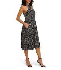 Kensie Halter Dotted Embroidered A-Line Midi Dress