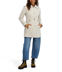 Kensie Water Resistant Hooded Point Collar Long Sleeves Side Tab Button Front Softshell Trench Coat