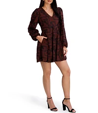 Kensie Long Sleeve Embroidered Woven Mini Dress