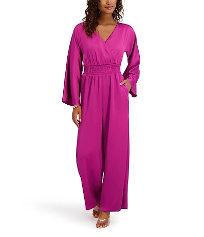 Kensie Long Sleeve Matte Satin Full Length Jumpsuit