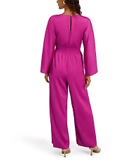 Kensie Long Sleeve Matte Satin Full Length Jumpsuit