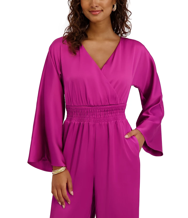 Kensie Long Sleeve Matte Satin Full Length Jumpsuit