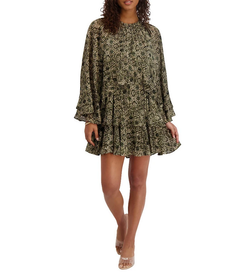 Kensie Long Sleeve Printed Shift Dress