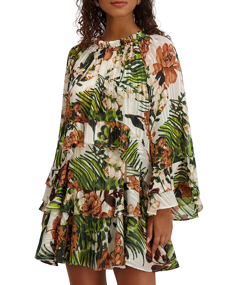 Kensie Long Sleeve Printed Shift Dress