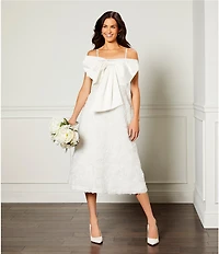 Kensie Matte Satin Square Neck Sleeveless Spaghetti Straps Oversize Bow A-Line Midi Dress