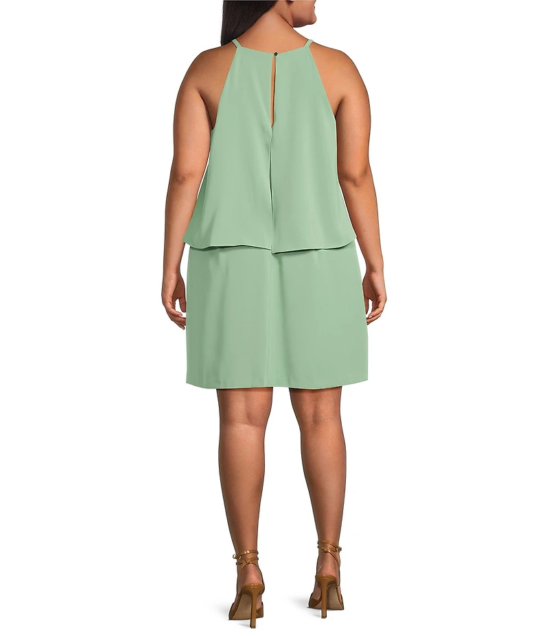 Kensie Plus Size Chiffon Cascade Ruffle Halter Sheath Dress