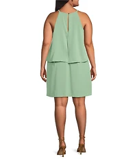 Kensie Plus Size Chiffon Cascade Ruffle Halter Sheath Dress