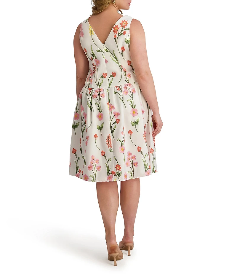 Kensie Plus Size Embroidered Floral V-Neck Sleeveless A-Line Dress