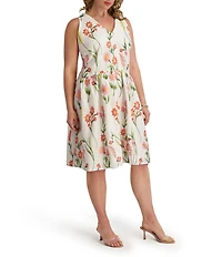 Kensie Plus Size Embroidered Floral V-Neck Sleeveless A-Line Dress