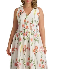 Kensie Plus Size Embroidered Floral V-Neck Sleeveless A-Line Dress