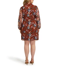 Kensie Plus Size Embroidered Mesh Long Sleeve Collared Shirt Dress