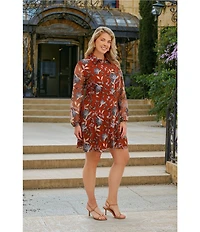 Kensie Plus Size Embroidered Mesh Long Sleeve Collared Shirt Dress