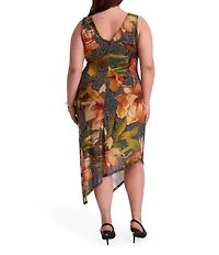 Kensie Plus Size Floral Print Sleeveless Faux Wrap Midi Dress