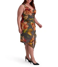 Kensie Plus Size Floral Print Sleeveless Faux Wrap Midi Dress