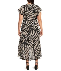 Kensie Plus Size Printed Ruffled V-Neck Short Sleeve Wrap Midi Dress