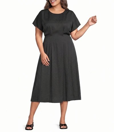Kensie Plus Size Short Sleeve A-Line Woven Midi Dress