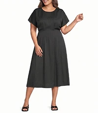 Kensie Plus Size Short Sleeve A-Line Woven Midi Dress
