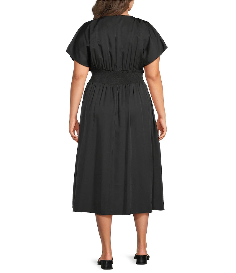 Kensie Plus Size Short Sleeve A-Line Woven Midi Dress