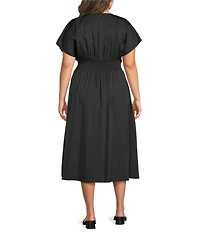 Kensie Plus Size Short Sleeve A-Line Woven Midi Dress