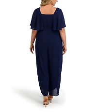 Kensie Plus Size Short Sleeve V-Neck Chiffon Jumpsuit