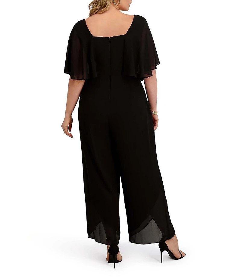 Kensie Plus Size Short Sleeve V-Neck Chiffon Jumpsuit