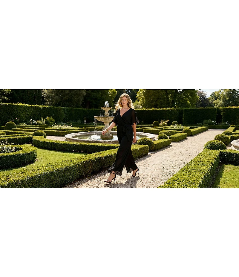 Kensie Plus Size Short Sleeve V-Neck Chiffon Jumpsuit