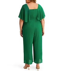 Kensie Plus Size Short Sleeve V-Neck Chiffon Jumpsuit